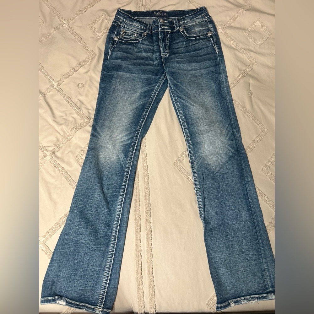 Miss Me Mid Rise Classic Women's Blue Washed Jeans 29 x 32